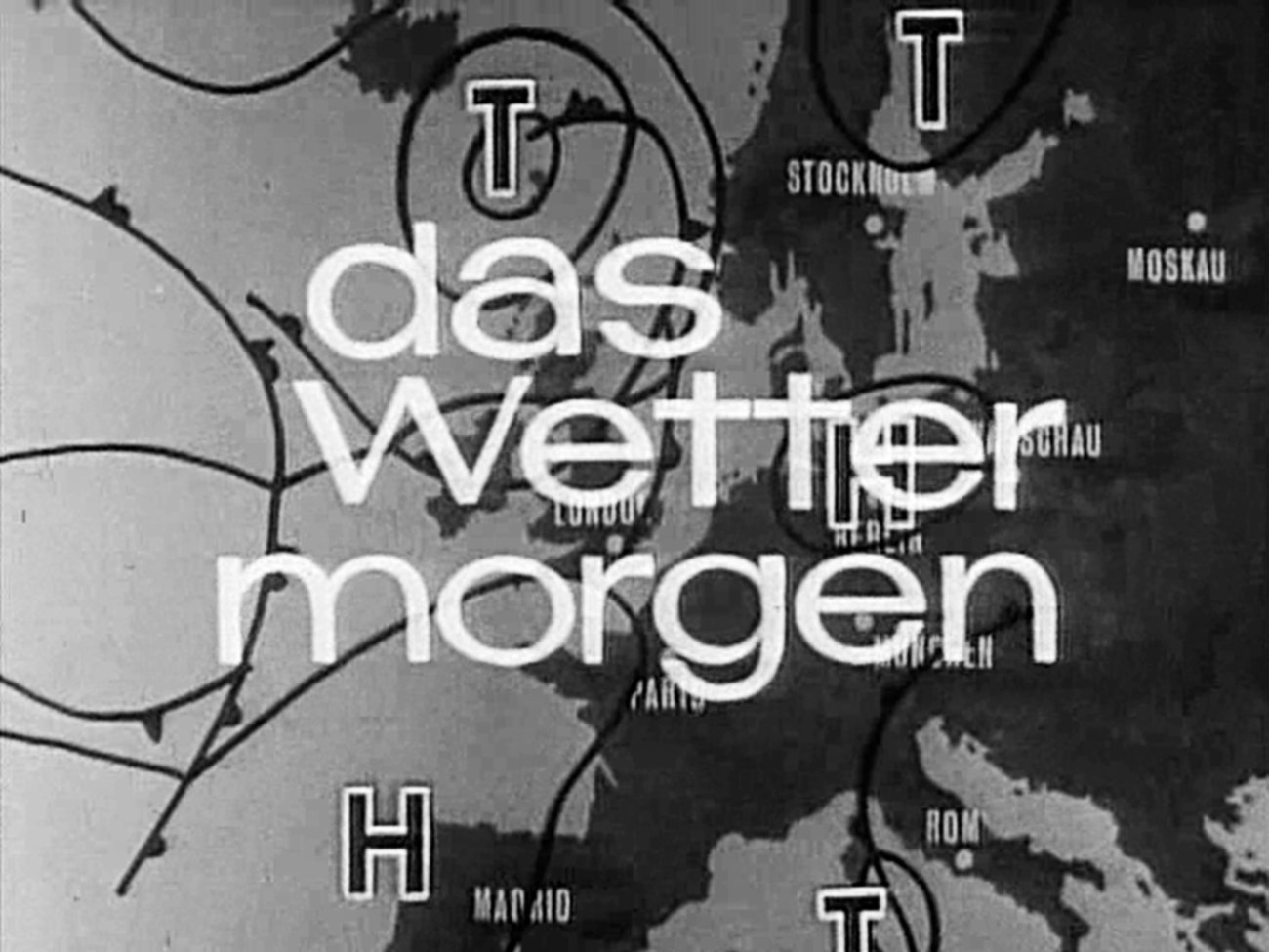 Ein Schwarz-Weiß-Standbild aus einer Fernsehübertragung der Wettervorhersage 1960