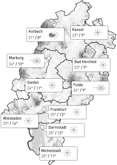 Eine Abbildung einer modernen Wettervorhersagekarte für Hessen